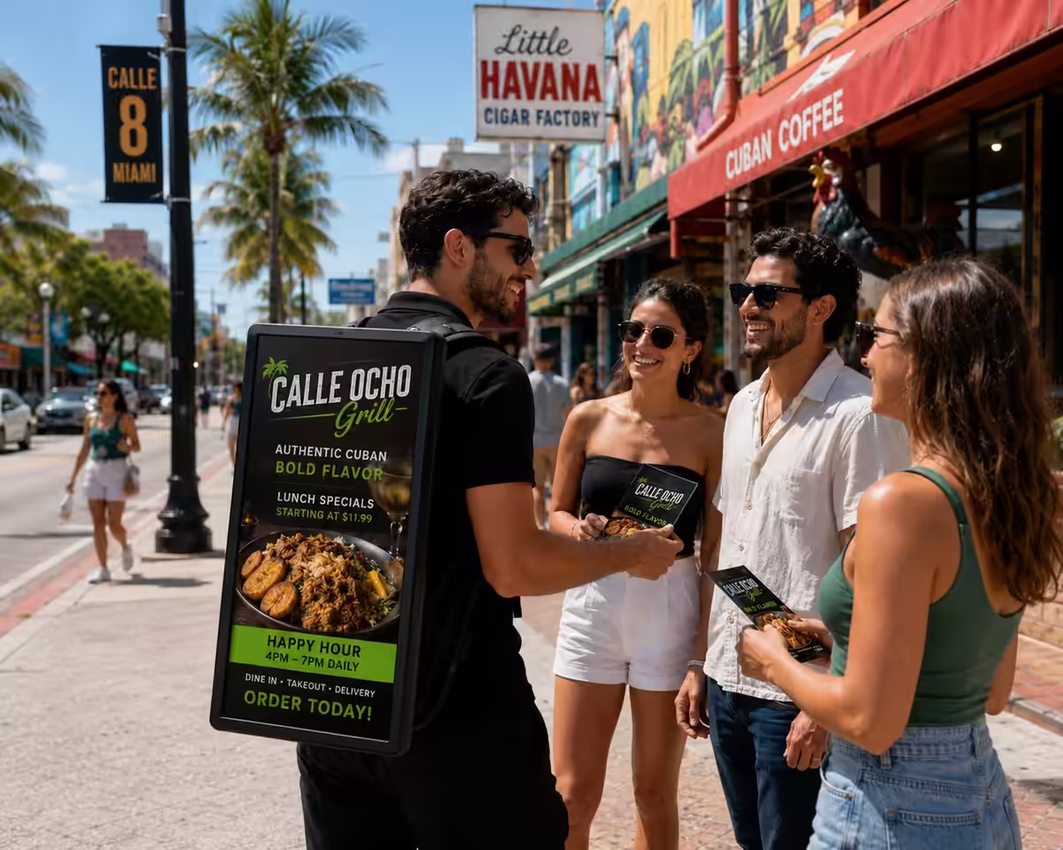 Visible Campaign bici billboard advertising on a Miami street — outdoor ads people actually see